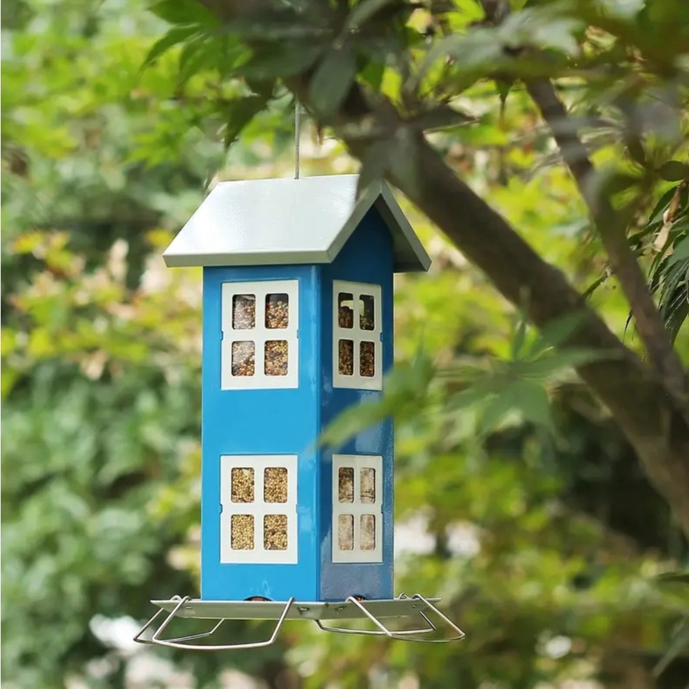 Blue Metal Outdoor Wild Bird Seed Feeder